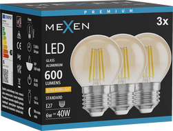 Mexen Vintis 3x LED-Filament-Glühbirne E27, G45, 6W, Warm - 2200K, 600 lm, bernstein - L156-E27-0622-50x03