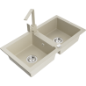 Mexen Mario 2-Kammer-GranitsSpüle mit Küchenarmatur Rita, beige - 6504-69-670300-69