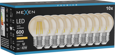 Mexen Vintis 10x LED-Filament-Glühbirne E27, G45, 6W, Warmweiß - 2200K, 600 lm, amber - L156-E27-0622-50x10