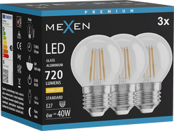 Mexen Vintis 3x LED-Filamentlampe E27, G45, 6W, Warm - 2700K, 720 lm, klar - L156-E27-0627-00x03