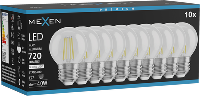 Mexen Vintis 10x LED-Filamentlampe E27, G45, 6W, Neutral - 4000K, 720 lm, klar - L156-E27-0627-00x10 - L156-E27-0640-00x10