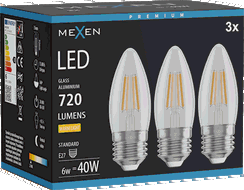 Mexen Vintis 3x LED-Filament-Glühbirne E27, C35, 6W, Warm - 2700K, 720 lm, klar - L154-E27-0627-00x03