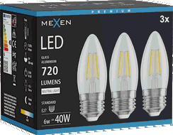 Mexen Vintis 3x LED-Filament-Glühbirne E27, C35, 6W, Neutral - 4000K, 720 lm, klar - L154-E27-0640-00x03