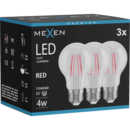 Mexen Vintis 3x LED-Filamentlampe E27, A60, 4W, 55 lm, rot - L150-E27-04XX-45x03