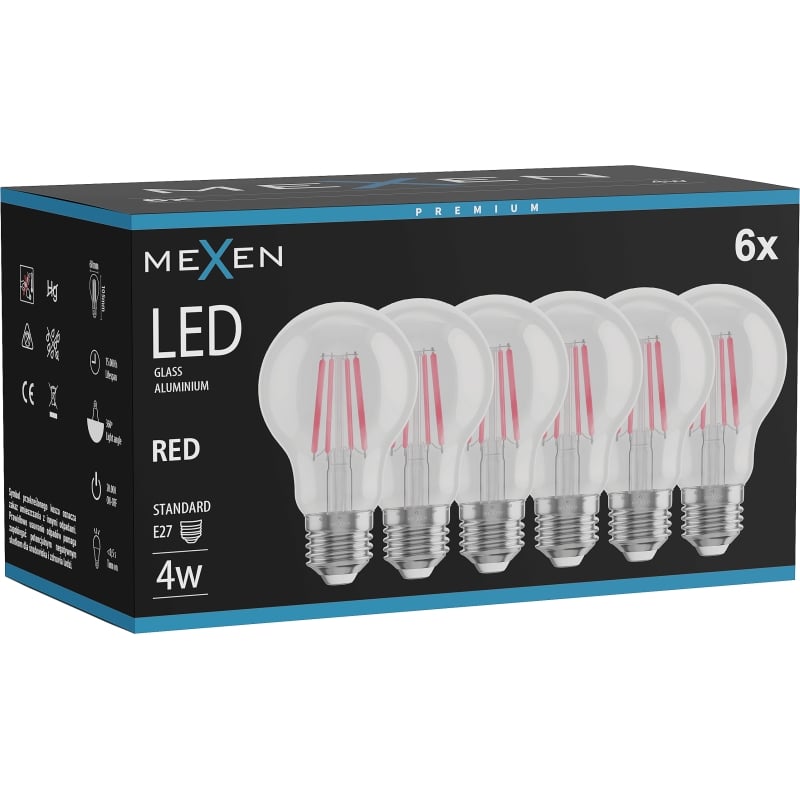 Mexen Vintis 6x LED-Filamentlampe E27, A60, 4W, 55 lm, rot - L150-E27-04XX-45x06