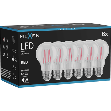 Mexen Vintis 6x LED-Filamentlampe E27, A60, 4W, 55 lm, rot - L150-E27-04XX-45x06