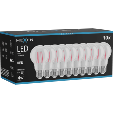 Mexen Vintis 10x LED-Filament-Glühbirne E27, A60, 4W, 55 lm, rot - L150-E27-04XX-45x10
