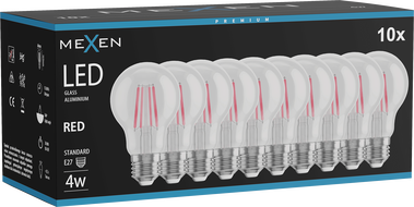 Mexen Vintis 10x LED-Filament-Glühbirne E27, A60, 4W, 55 lm, rot - L150-E27-04XX-45x10