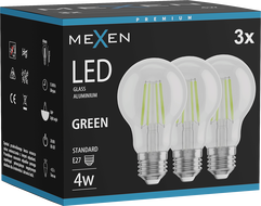Mexen Vintis 3x LED-Filament-Glühbirne E27, A60, 4 W, 55 lm, grün - L150-E27-04XX-46x03