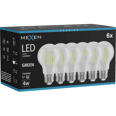 Mexen Vintis 6x LED-Filamentlampe E27, A60, 4W, 55 lm, grün - L150-E27-04XX-46x06