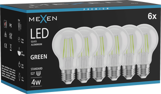 Mexen Vintis 6x LED-Filamentlampe E27, A60, 4W, 55 lm, grün - L150-E27-04XX-46x06