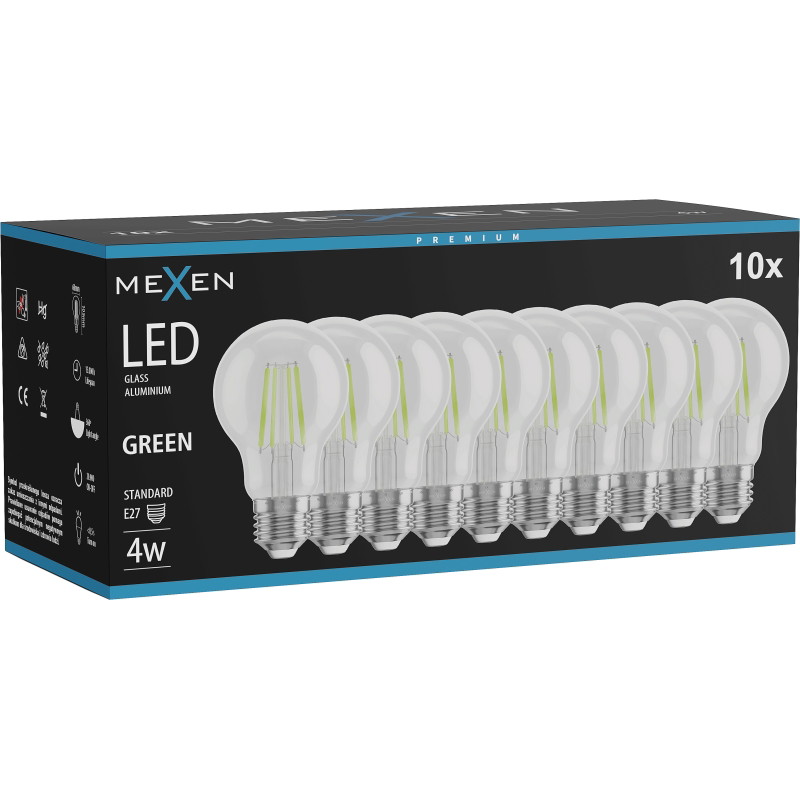 Mexen Vintis 10x LED-Filamentlampe E27, A60, 4W, 55 lm, grün - L150-E27-04XX-46x10