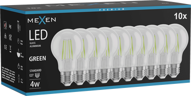 Mexen Vintis 10x LED-Filamentlampe E27, A60, 4W, 55 lm, grün - L150-E27-04XX-46x10