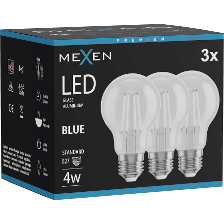 Mexen Vintis 3x LED-Filamentbirne E27, A60, 4W, 55 lm, blau - L150-E27-04XX-47x03