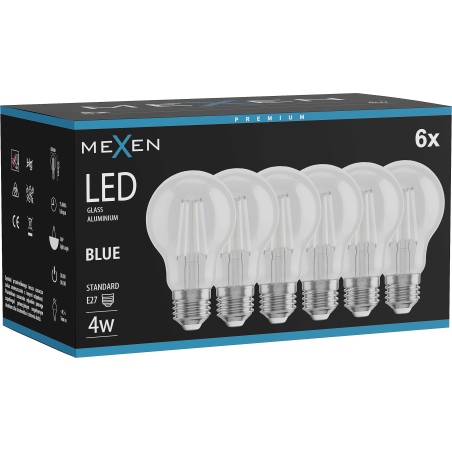 Mexen Vintis 6x LED-Filamentlampe E27, A60, 4W, 55 lm, blau - L150-E27-04XX-47x06