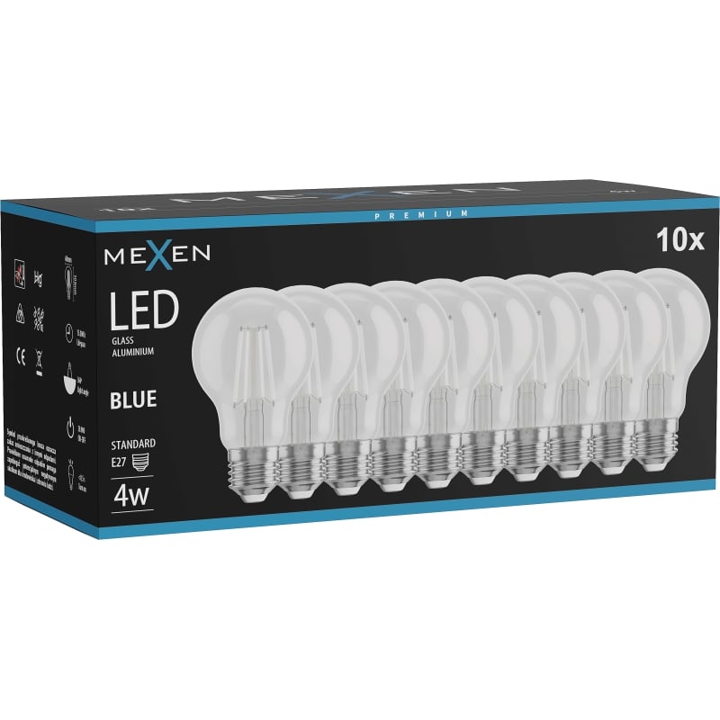 Mexen Vintis 10x LED-Filamentlampe E27, A60, 4W, 55 lm, blau - L150-E27-04XX-47x10