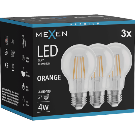 Mexen Vintis 3x LED Filament Glühbirne E27, A60, 4W, 55 lm, orange - L150-E27-04XX-48x03