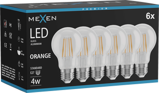 Mexen Vintis 6x LED-Glühbirne Filament E27, A60, 4W, 55 lm, orange - L150-E27-04XX-48x06