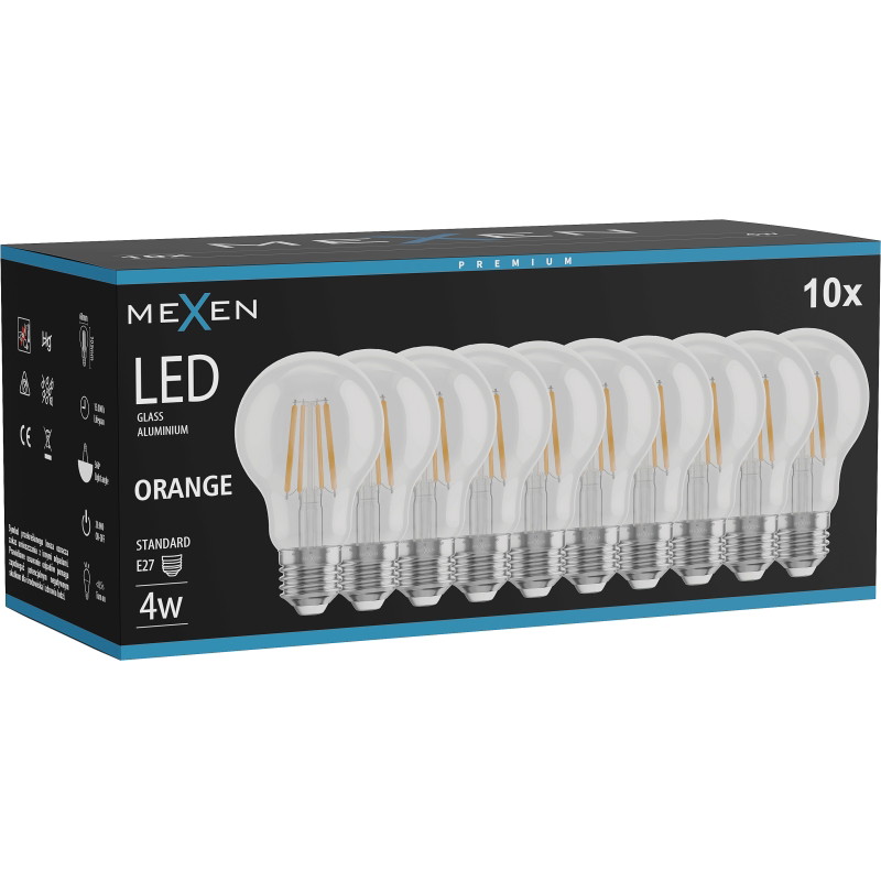 Mexen Vintis 10x LED-Filament-Glühbirne E27, A60, 4W, 55 lm, orange - L150-E27-04XX-48x10