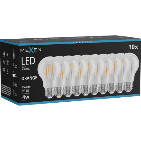Mexen Vintis 10x LED-Filament-Glühbirne E27, A60, 4W, 55 lm, orange - L150-E27-04XX-48x10