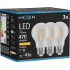 Mexen Vintis 3x LED-Filament-Glühbirne E27, A60, 4W, Warm - 2200K, 470 lm, klar - L150-E27-0422-00x03
