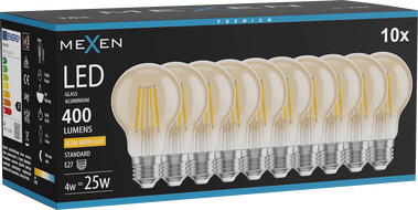 Mexen Vintis 10x LED-Filament-Glühbirne E27, A60, 4W, Warm - 2200K, 400 lm, amber - L150-E27-0422-50x10