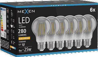 Mexen Vintis 6x Filament-LED-Glühbirne E27, A60, 4W, Warm - 2200K, 280 lm, Rauch - L150-E27-0422-70x06