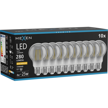 Mexen Vintis 10x LED-Filamentlampe E27, A60, 4W, Warm - 2200K, 280 lm, rauchgrau - L150-E27-0422-70x10