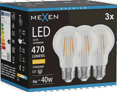 Mexen Vintis 3x LED-Filament-Glühbirne E27, A60, 4W, Warm - 2700K, 470 lm, klar - L150-E27-0427-00x03