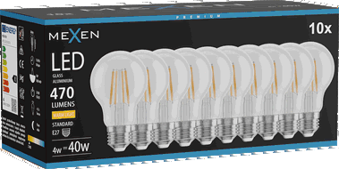 Mexen Vintis 10x LED-Filament-Glühbirne E27, A60, 4W, Warm - 2700K, 470 lm, klar - L150-E27-0427-00x10