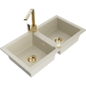 Mexen Mario Granitspüle 2-Kammer mit Küchenarmatur Rita, beige - 6504-69-670300-50