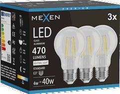 Mexen Vintis 3x Filament-LED-Birne E27, A60, 4W, Neutral - 4000K, 470 lm, klar - L150-E27-0440-00x03