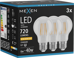 Mexen Vintis 3x LED-Filamentlampe E27, A60, 6W, Warm - 2200K, 720 lm, klar - L150-E27-0622-00x03