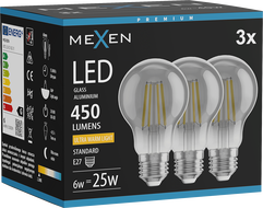 Mexen Vintis 3x LED-Filament-Glühlampe E27, A60, 6W, Warm - 2200K, 450 lm, Smoke - L150-E27-0622-70x03