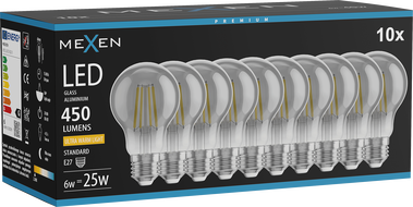 Mexen Vintis 10x LED-Filament-Glühbirne E27, A60, 6W, Warm - 2200K, 450 lm, Rauch - L150-E27-0622-70x10