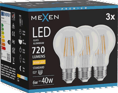 Mexen Vintis 3x LED-Filament-Glühbirne E27, A60, 6W, Warm - 2700K, 720 lm, klar - L150-E27-0627-00x03