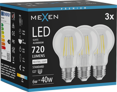 Mexen Vintis 3x LED-Filament-Glühbirne E27, A60, 6W, Neutral - 4000K, 720 lm, klar - L150-E27-0640-00x03