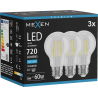 Mexen Vintis 3x LED-Filamentlampe E27, A60, 6W, Kalt - 6500K, 720 lm, klar - L150-E27-0665-00x03