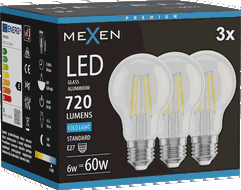 Mexen Vintis 3x LED-Filamentlampe E27, A60, 6W, Kalt - 6500K, 720 lm, klar - L150-E27-0665-00x03