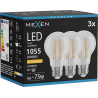 Mexen Vintis 3x LED-Filamentlampe E27, A60, 8W, Warm - 2200K, 1055 lm, klar - L150-E27-0822-00x03