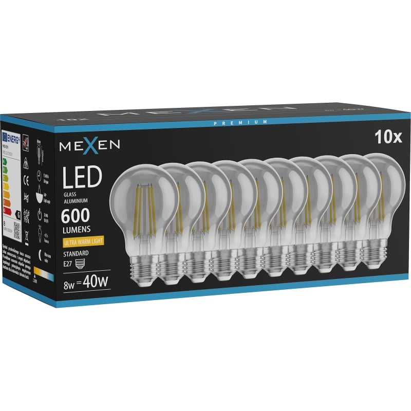 Mexen Vintis 10x Filament-LED-Lampe E27, A60, 8W, Warm - 2200K, 600 lm, Smoke - L150-E27-0822-70x10
