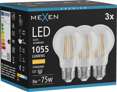 Mexen Vintis 3x LED-Filament-Glühbirne E27, A60, 8W, Warm - 2700K, 1055 lm, klar - L150-E27-0827-00x03