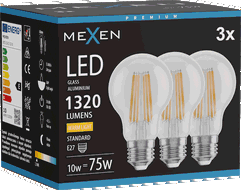 Mexen Vintis 3x LED-Filamentlampe E27, A60, 10W, Warm - 2700K, 1320 lm, klar - L150-E27-1027-00x03