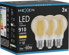 Mexen Vintis 3x LED-Filamentlampe E27, A60, 10W, Warm - 2700K, 910 lm, bernstein - L150-E27-1027-50x03