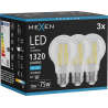 Mexen Vintis 3x LED-Filament-Glühbirne E27, A60, 10W, Kalt - 6500K, 1320 lm, klar - L150-E27-1065-00x03