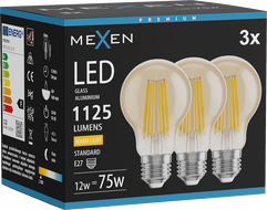 Mexen Vintis 3x LED-Filament-Lampe E27, A60, 12W, Warm - 2700K, 1125 lm, bernstein - L150-E27-1227-50x03