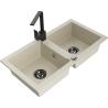 Mexen Mario Granitspüle 2-Kammer mit Küchenarmatur Rita, beige - 6504-69-670300-70