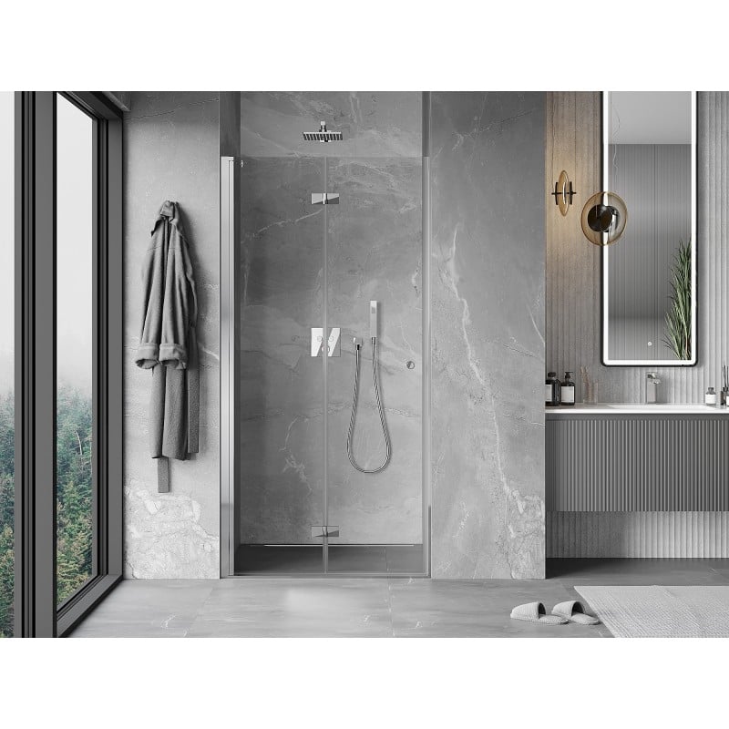 Mexen Mist-F faltbare Duschwanne links 75 cm, transparent, chrom - 8A6-075-000-01-00-L