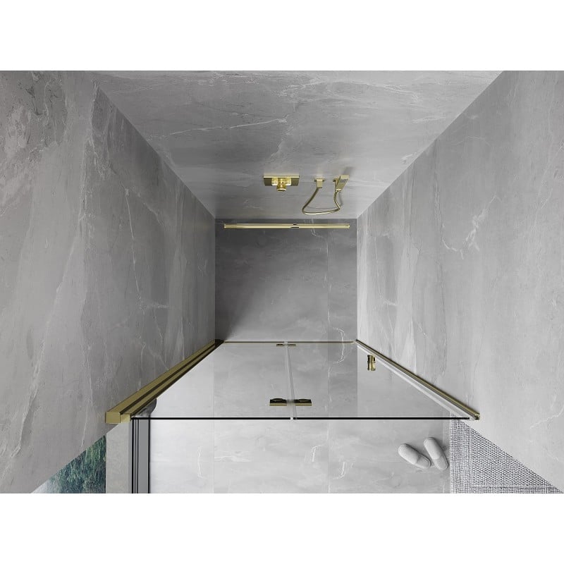 Mexen Mist-F faltbare Duschabtrennung links 100 cm, transparent, gold - 8A6-100-000-50-00-L