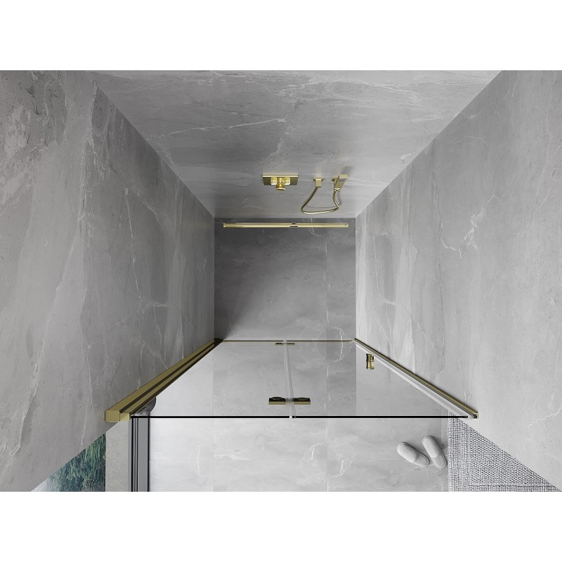 Mexen Mist-F klappbare Duschwand links 110 cm, transparent, gold - 8A6-110-000-50-00-L